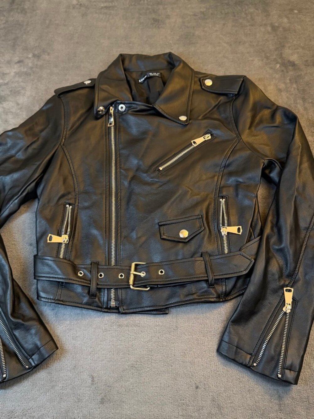 Black Faux Leather Moto Jacket, Size Small